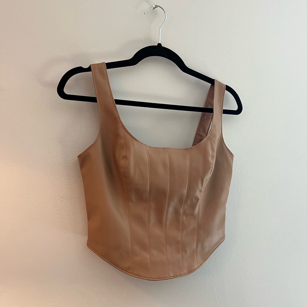 Abercrombie & Fitch Faux Leather Tan Corset Crop Top Size Small A&F